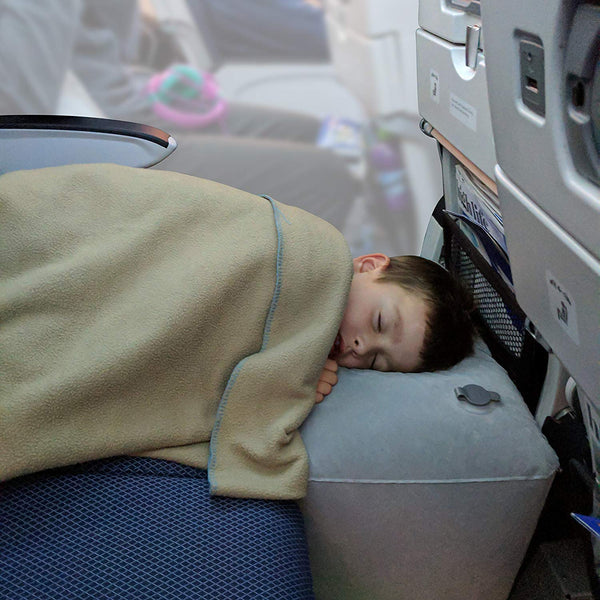 Inflatable Travel Pillow Bed/Leg Rest for Kids to Lie Down & Sleep on Long Flights, Long Distance Journeys in Cars, on Buses or Trains. Elevate Your Legs for Better Circulation. Gray